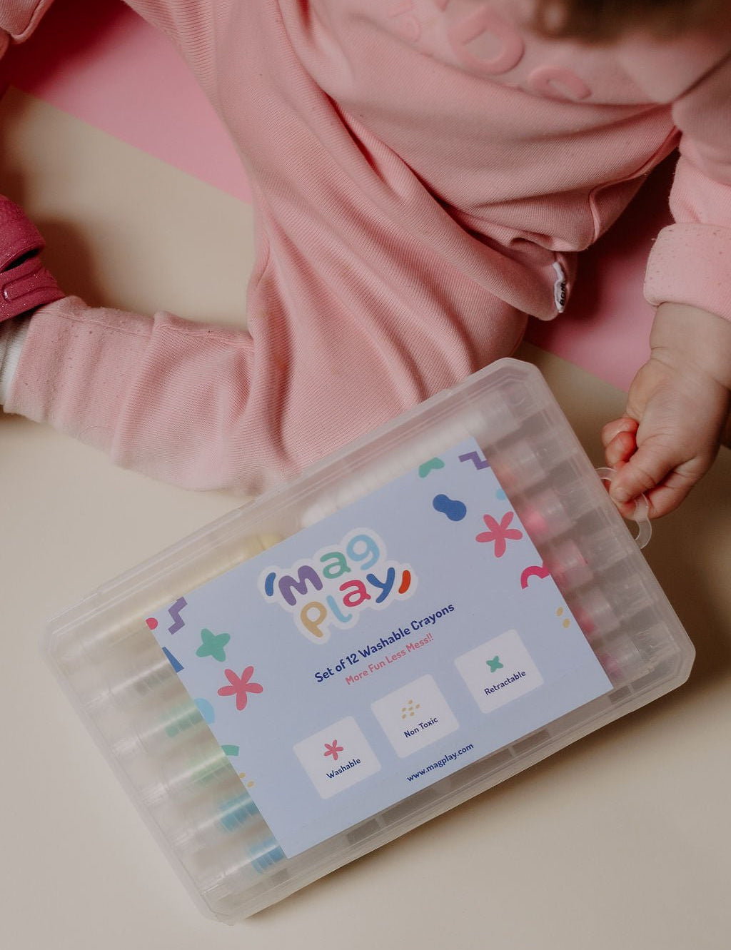 12 Retractable Washable Crayons + Pencil Case - MagPlay