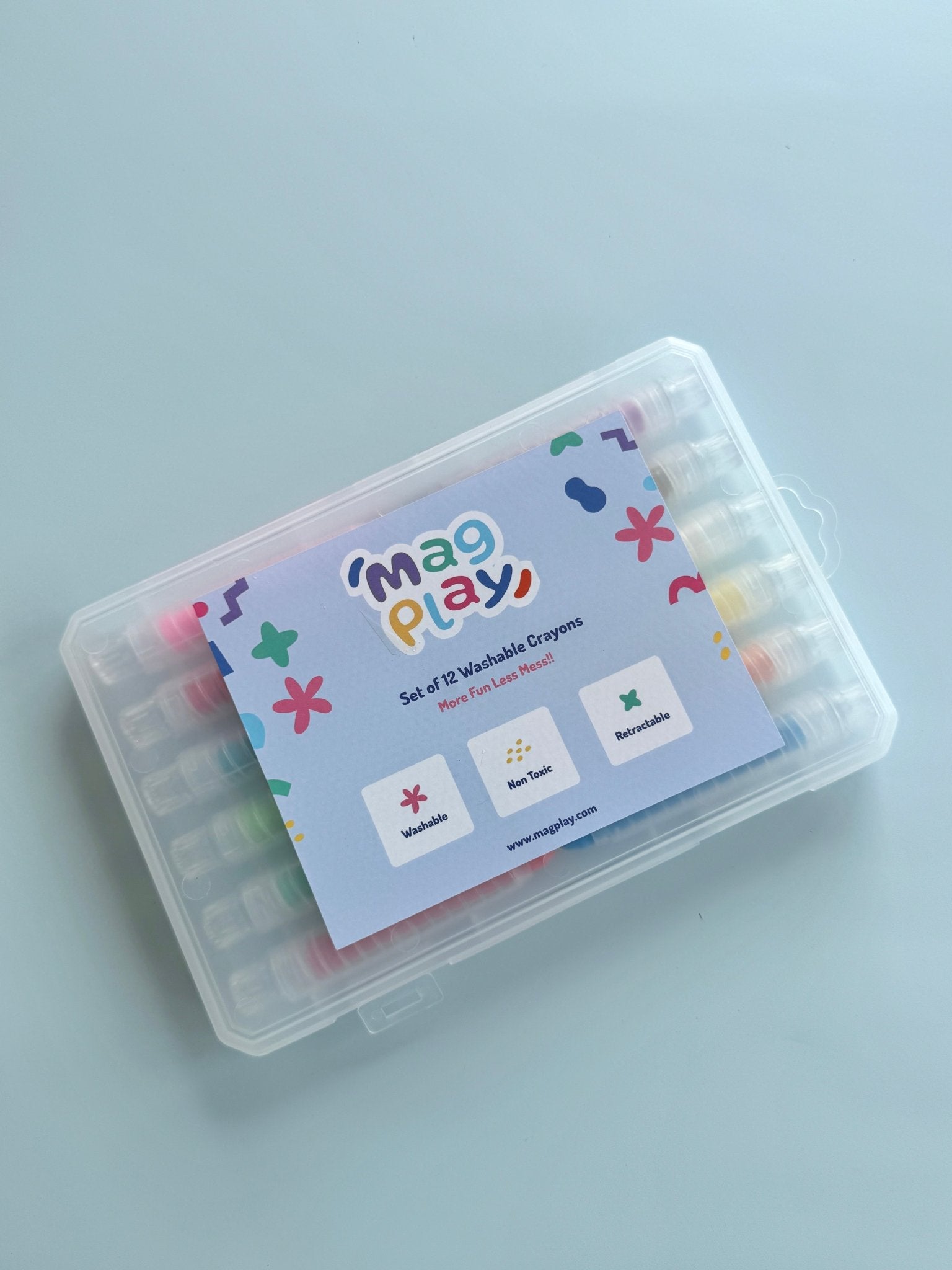 12 Retractable Washable Crayons + Pencil Case - MagPlay