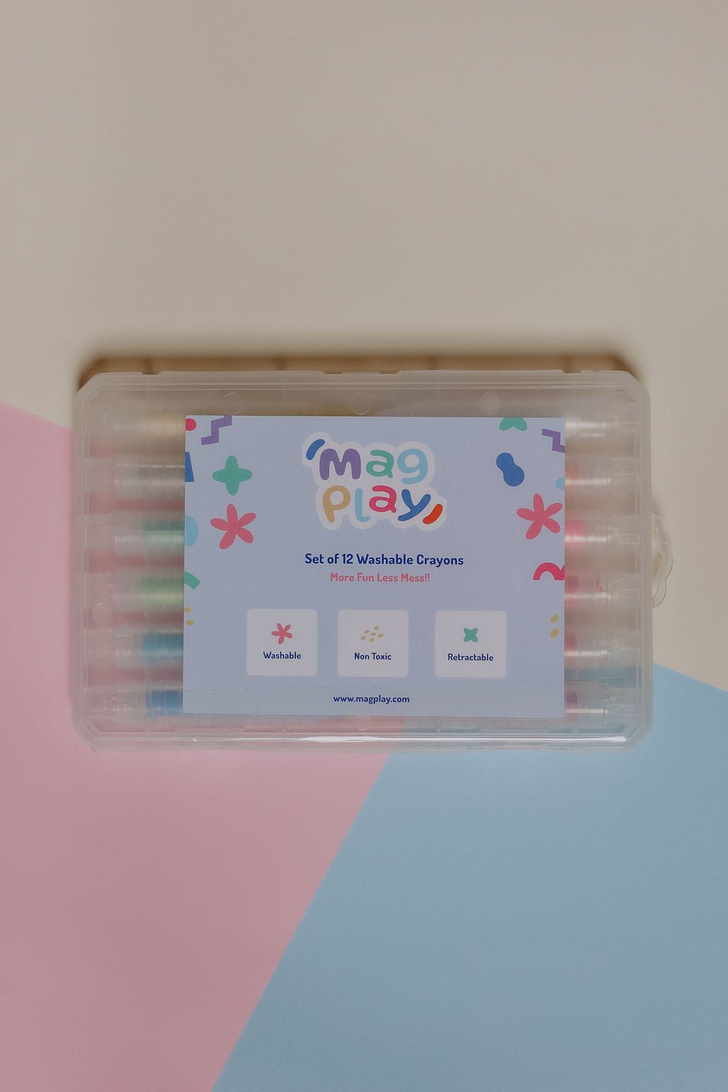 12 Retractable Washable Crayons + Pencil Case - MagPlay