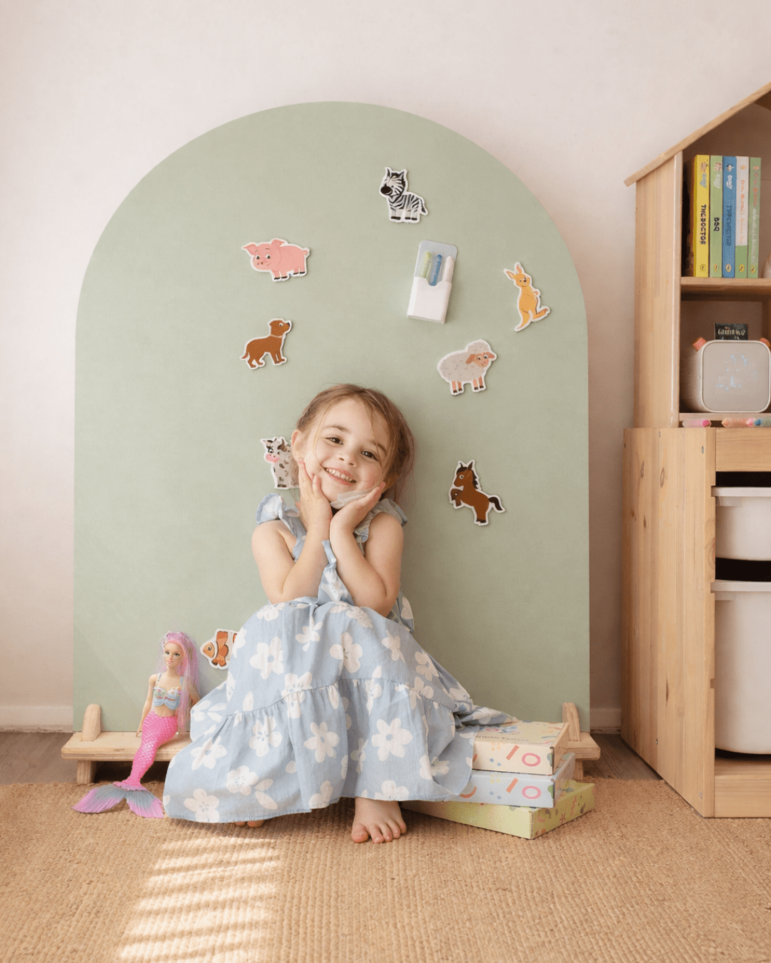MagPlay magnetic wall decal on the board with wooden stand